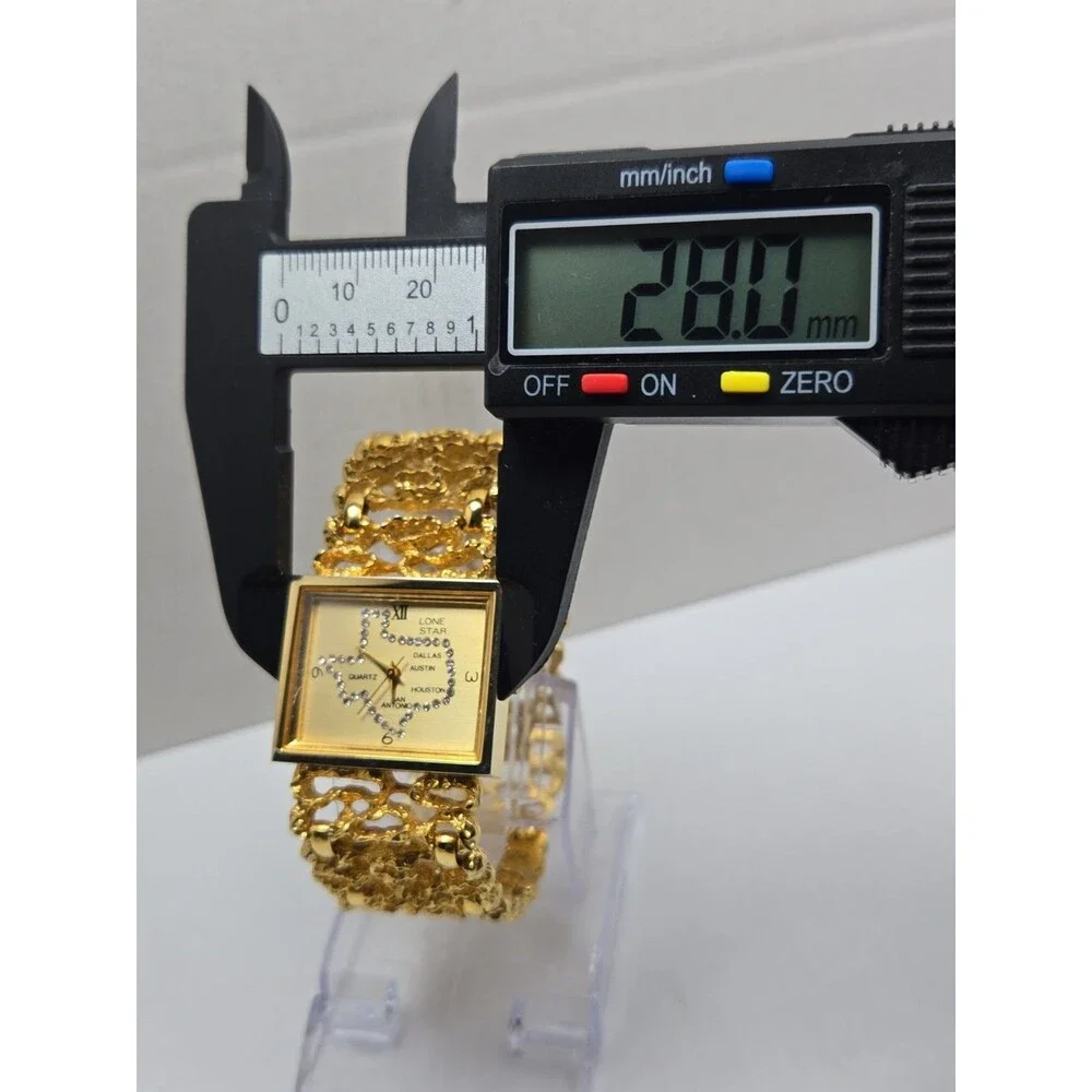 Lone Star Texas Rhinestone Map Quartz Gold Tone Nugget Watch Western New Battery